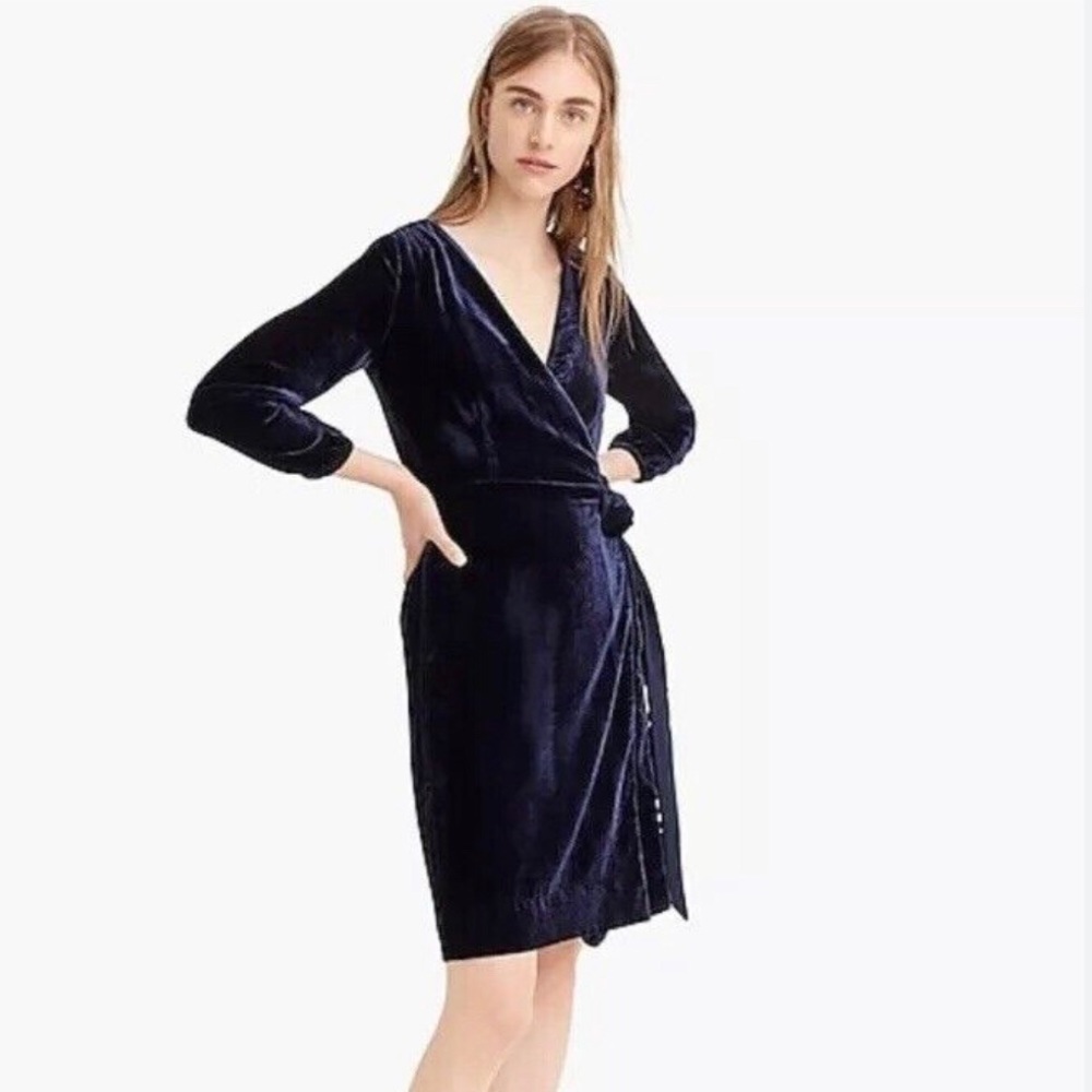 Jcrew-women’s velvet long sleeve tie wrap dress